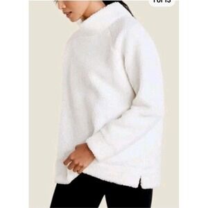 Haven Well Within Cozy Sherpa Funnel Neck Lounge Tunic Sweater Cream White SMALL